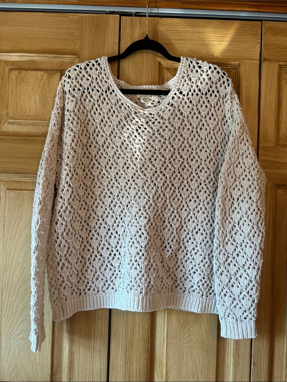 Nicole Miller Off White Open-Knit Pink Open-Knit Sweater.